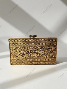 Tiger Eye Gemstone Panelled Clutch with Polished Cabochon Stones Gold Textured Frame Handcrafted Luxury Statement <b>Bag</b> gift her - Product Image 2