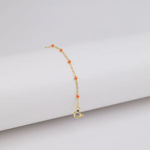 Pulsera de Cadena Chapada en Oro y Rodio con Diseño de Esmalte Color Naranja, Joyería Turca Hecha a Mano para Mujer, Plata de Ley 925 - Product Image 3