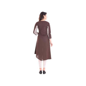 Robes de cocktail élégantes Kurti à carreaux marron festif pour les fêtes - Product Image 3
