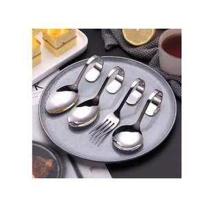 Cuchara DE SERVICIO DE ACERO INOXIDABLE directa de fábrica con la mejor calidad y mango doblado curvo de 4 piezas con tarifa competitiva - Product Image 3