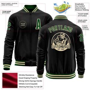 Personalizado negro verde personalizado bombardero Varsity Letterman cremallera chaqueta cortavientos Streetwear vintage hombres Varsity chaqueta - Product Image 2