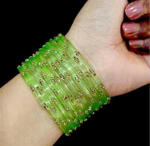 Ensemble de bracelets en verre vert avec motif de fleurs en cristal, bijoux de fête classiques pour femmes - Product Image 1
