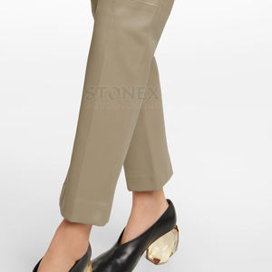 Pantalones Rectos de Cintura Alta de Cuero Puro y Lona para Mujer, Estilo Vintage, Impermeables, para Invierno, Venta al Por Mayor - Product Image 6