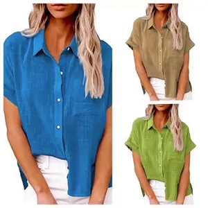 2023 OEM printemps et été mode décontracté vêtements pour femmes solide à manches courtes femmes Blouses chemises ODM - Product Image 5
