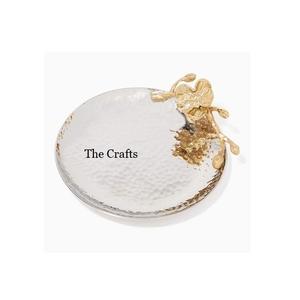 Plateau de service en cuivre martelé pour aliments, collations, chocolat, design tendance, plateau de service pour dattes avec poignées en feuille d'or métallique - Product Image 2