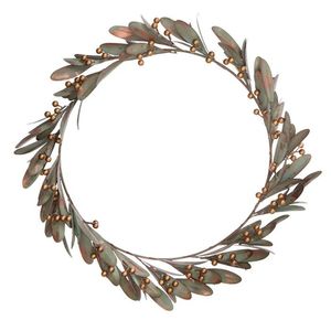 พวงหรีดโลหะประดับใบไม้และผลเบอร์รี่ สีเขียวโบราณและสีทองแดง สำหรับตกแต่งผนังภายในบ้าน เหมาะสำหรับงานปาร์ตี้และเทศกาลต่างๆ - Product Image 1