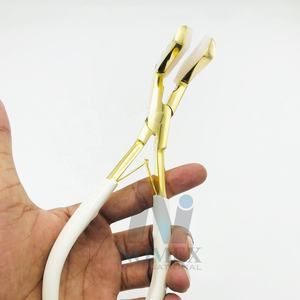 Cinta de acero inoxidable de grado Quirúrgico Internacional Nomex, alicates para extensiones de cabello, manijas de agarre blancas chapadas en oro, profesional - Product Image 6