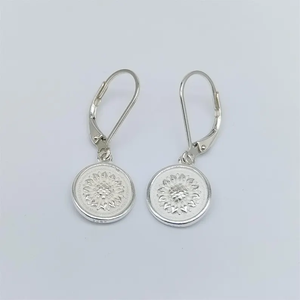 Wholesale 925 Handmade <b>Sterling</b> <b>Silver</b> Sunflower Drop <b>Earrings</b> 2 Sided Bohemia <b>Hoop</b> Flower Lever Back Factory Price Christians - Product Image 1