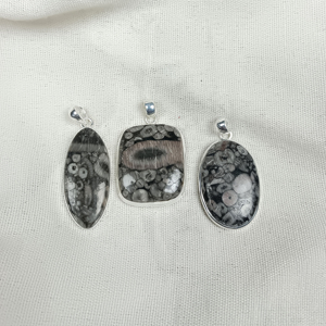 Pendentif en argent sterling 925 avec pierre précieuse en jaspe météorite, cabochon, serti, fait à la main, vente en gros, forme marquise, pendentif PP-61 - Product Image 6