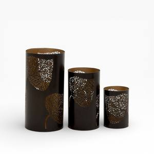 ชุดเชิงเทียนโลหะสีดำสามชุดพร้อมใบภาพแอบสแตรกต์ตัดเงาสำหรับตกแต่งแบบพรีเมี่ยม - Product Image 1