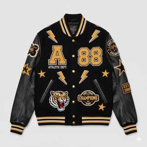 Chaqueta Universitaria de Terciopelo Premium, Chaqueta Letterman con Bordado Personalizado, Chaqueta Bomber de Lujo Estilo Béisbol, Proveedor de Moda Masculina - Product Image 1