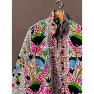Vestes en coton cousues à la main, veste brodée florale, veste en laine confortable unisexe avec doublure intérieure en coton, manteau pour femme - Product Image 2