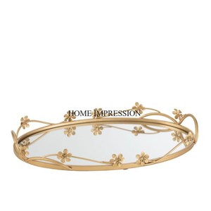 Forma ovalada Aspecto más atractivo Diseñador de cadena Marco hecho de metal Chapado en oro Bandeja de espejo de alta calidad estándar al precio más bajo - Product Image 3