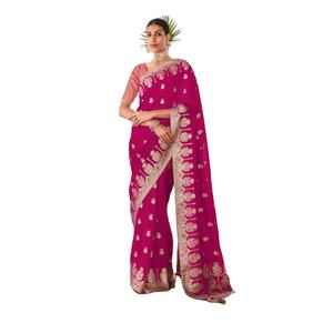 El último diseñador de seda Kora con el diseñador Minakari Pallu adjunto con Heavy Tussles Saree - Product Image 1