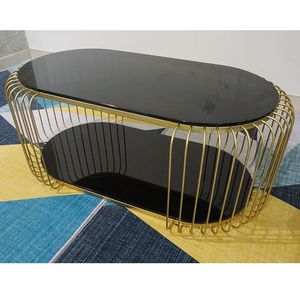 SFBT017-Modern 2-Tier <b>Sofa</b> <b>Table</b> with Gold Iron Frame and Black Tempered Glass Top - Product Image 4