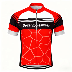 Maillot de Ciclismo con Cremallera Completa, Diseño de Malla con Patrón de Grietas, Opciones de Color Rojo y Azul, Transpirable, Absorbe la Humedad, para Ciclismo de Carretera y MTB, Rendimiento Superior - Product Image 1