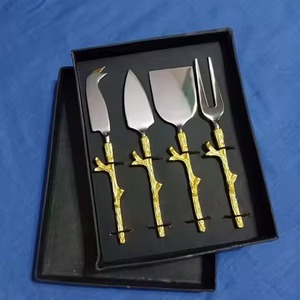 Nouveaux couteaux à beurre à fromage en acier inoxydable fourchette avec manche en laiton en métal ensemble de couverts couverts Restaurant utiliser ensemble de couverts à la main - Product Image 1