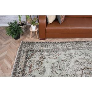 Tapis turc vintage, grand tapis de 5,8 x 8,8 pieds, tapis en laine à carreaux vert et marron - Product Image 3