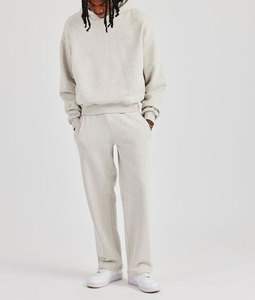 Top Trending Beige Chándales Algodón Fleece Pullover Sudadera con capucha con bolsillos laterales Pantalones de chándal de pierna ancha Trajes de sudor holgados de gran tamaño - Product Image 4