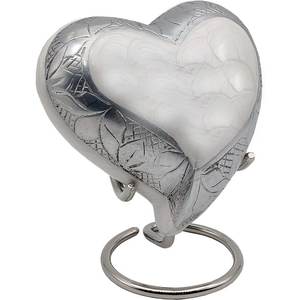 Urna Funeraria de MetalTek, Nueva, Color Blanco Perla, con Forma de Corazón, con Soporte, Diseño Artesanal, para Cenizas, Pequeña, para Recuerdos - Product Image 3