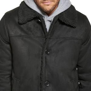 Blouson d'aviateur en cuir de vachette véritable marron foncé pour homme avec veste polaire Sherpa pour homme en peau de mouton - Product Image 2