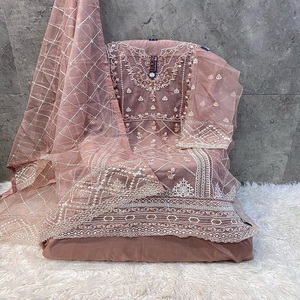 Qualité supérieure Indien Pakistan Ethnique Lourd Organza Salwar Costumes Dupatta Broderie Travail En Gros Approvisionnement D'usine À Vendre - Product Image 1
