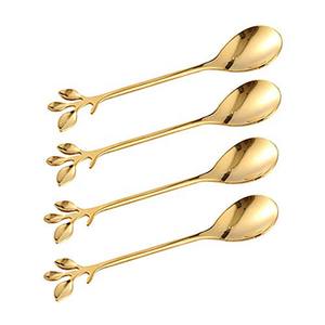 Cuillère en vrac personnalisée en acier inoxydable haut de gamme brillant épais pour restaurant mariage simplicité feuilles ensemble de cuillères à manche en bout - Product Image 1