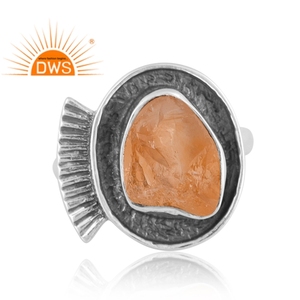 แหวนซิทรีนอัญมณีซิทรินธรรมชาติสีเงินสเตอร์ลิงออกซิไดซ์ - Product Image 3