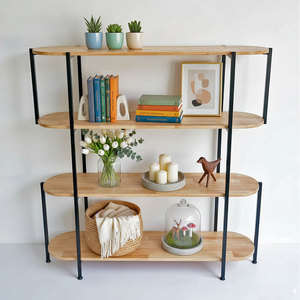 Étagère décorative ovale 100x30x130cm en bois d'hévéa pour salon KTB68132 - Product Image 1
