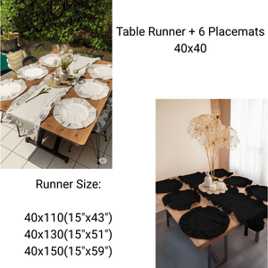 Elegante Juego de Camino de Mesa Gris con Volantes y 6 Manteles Individuales Rectangulares, Decoración de Comedor Estilo Rústico Chic - Product Image 2