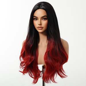 DWY High Temperature Fiber Synthetic Hair <b>Wig</b> Jet Black Red Mixed Glueless Body Wave Straight Style 14 Inches Lace High Quality - Product Image 6