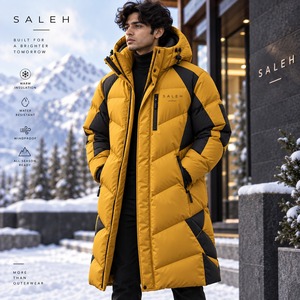 Manteau long matelassé en toile pour homme, chaud, à capuche, coupe-vent, isolé, pour l'extérieur, avec logo personnalisé, fabricant OEM ODM - Product Image 1