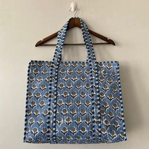 กระเป๋าผ้าฝ้ายทำมือสีน้ำเงิน ซิปเปิด-ปิด สายโซ่ แฟชั่นรักษ์โลก ใช้ได้ทุกวัน น้ำหนักเบา เหมาะสำหรับการเดินทาง - Product Image 1