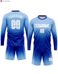 Custom <b>Light</b> Blue White-Navy Heat-Transfer Printed 100% Polyester Quick Dry All Seasons Long Sleeve Fade Fashion Soccer Uniform - Product Image 5