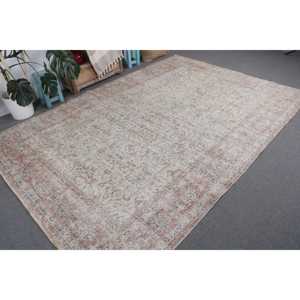Alfombra Turca Vintage Grande de 6.8x9.8 pies, Alfombra Blanca con Diseño Floral Rojo - Product Image 4