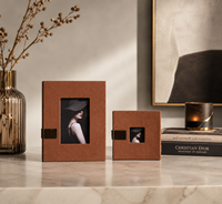 Cadre photo en cuir tressé fait main de luxe moderne, support minimaliste en cuir PU pour photos, cadeaux de bureau, ensemble cadeau UV