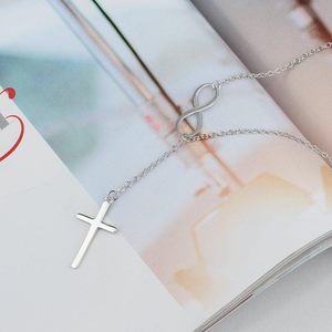 Collana con ciondolo a croce semplice in argento Sterling 925, placcato in platino e rodio, regalo di battesimo di compleanno cristiano da donna - Product Image 3