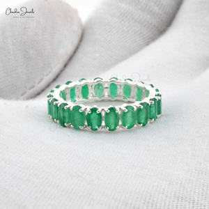 Best Selling <b>Product</b> 5x3mm Oval Cut Zambian Emerald Stacking Band Ring Wholesale 14k Solid White Gold Women Eternity Band Ring - Product Image 3
