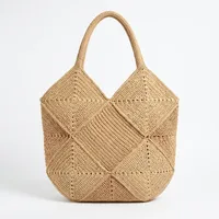Sac fourre-tout bohème en crochet et raphia, sac à main tissé coloré avec patchs, doublure en coton, grande capacité, léger, fait main, sac à bandoulière pour