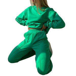 Women's Custom Logo Oversized Crew Neck Sweatshirt Wide Leg Pants Embroidery Solid Breathable Plus Size Sweatsuit for Women - Product Image 5