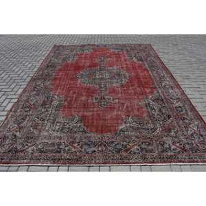 Vintage Oversize Rug, 8.8x12.2 ft Turkish Rug, <b>Red</b> <b>Wool</b> Rug - Product Image 1