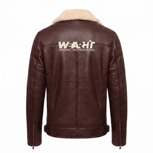 Veste en cuir véritable pour homme, style aviateur, en peau de mouton, logo embossé, brun chocolat - Product Image 2