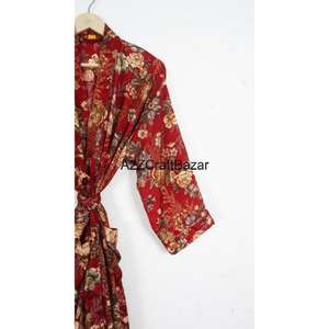 Robe longue bohème en patchwork de sari en soie 100% faite à la main pour femmes, col en V, cordon de serrage, manches longues, douce, automne été - Product Image 3