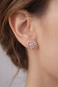 Pendientes de Botón de Plata de Ley 925 con Diamantes de Laboratorio en Forma de Corazón, Oro Blanco Puro de 14K, Pendientes de Novia, Pendientes para Uso Diario, Regalo para Ella - Product Image 3