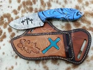 มีดสกินเนอร์คาวบอยงานแฮนด์เมดสไตล์ตะวันตกด้ามจับธงอเมริกันพร้อมปลอกหนังมีดโกนมีดของขวัญที่คมชัด - Product Image 5