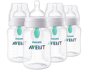 Biberon Anti-Colique AirFree Vent 9oz en PPSU, Verre Sans BPA, 2 Tétines, 0-12 Mois, Lot de 4, Transparent SCY703/04 avec Poignée - Product Image 1