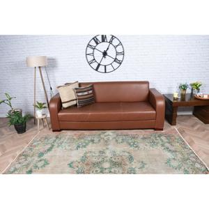 Alfombra de 3.6x8.1 pies, Alfombra Turca Vintage, Alfombra de Lana Sólida Verde Marrón - Product Image 2