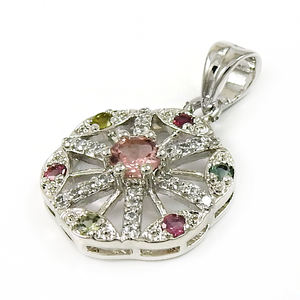 ของขวัญสุดเจ๋งสำหรับผู้หญิง925เงินสเตอร์ลิงทัวร์มาลีน CZ ทรงกลมจี้ช่างทำมือส่งออกเครื่องประดับ - Product Image 1