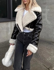 Vestes pour femmes en fourrure d'hiver, col en fourrure, 100% fourrure de qualité supérieure, vestes en cuir véritable, longueur courte, veste en cuir d'agneau - Product Image 2