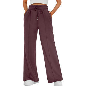 Pantalons de survêtement pour femmes de haute qualité, style ample évasé, streetwear léger, taille élastique, poches latérales, matière 100% coton - Product Image 1